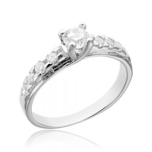 Inel argint Solitar cu cristale mici laterale TRSR019, Corelle