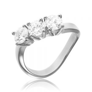 Inel de logodna argint cu 3 cristale mari TRSR107, Bijuterii - Corelle