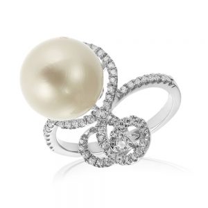 Inel argint Solitar Fancy Perla cu cristale TRSR190, Corelle